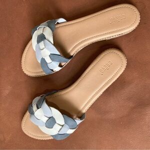 Crevo | Poppi Braided Leather Nubuck Dusty Blue Slide Sandals